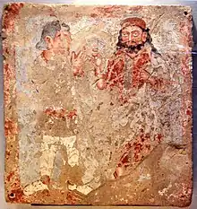 Kushan worshipper with Zeus/Serapis/Ohrmazd, Bactria, 3rd century AD.