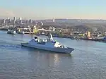 De Zeven Provinciën crossing the Thames Barrier in London