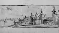 View of the old castle of Temse in 1612, by the Italian draftsman Remigio Cantagallina