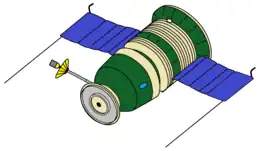 A color drawing of a Zond L1 spacecraft, the same type as Kosmos 154.