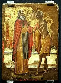 Venerable Zosimas of Palestine, with St. Mary of Egypt (Greece, 17th century).