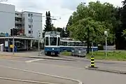 The tram terminus seen from the city end of the station platform