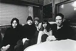 Zwan in 2003.Left to right: David Pajo, Billy Corgan, Matt Sweeney, Paz Lenchantin, and Jimmy Chamberlin