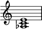 
{
\override Score.TimeSignature #'stencil = ##f
\relative c' {
   \clef treble 
   \time 4/4
   \key c \major
   <as c e>1
} }
