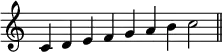 
{
\override Score.TimeSignature #'stencil = ##f
\relative c' {
  \clef treble
  \time 9/4
  c4 d e f g a b c2 \bar "||"
} }
