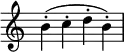 {
\override Score.TimeSignature #'stencil = ##f
    \relative c'' {
        b-.( c-. d-. b-.)
    } }
