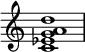  {
\override Score.TimeSignature #'stencil = ##f
\relative c' { 
  \clef treble \time 4/4
  <c es g a d>1
} }
