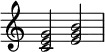  {
\override Score.TimeSignature #'stencil = ##f
\relative c' { 
  \clef treble \time 4/4
  <c e g>2 <e g b>
} }
