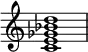  {
\override Score.TimeSignature #'stencil = ##f
\relative c' { 
  \clef treble \time 4/4
  <c e ges bes d>1
} }
