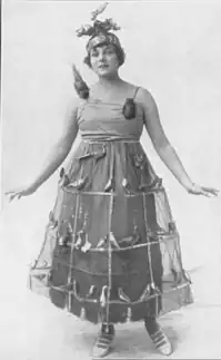 Muriel Window, from a 1916 publication. This costume reportedly featured 39 stuffed birds.