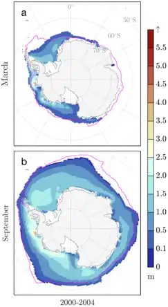 Depiction of Antarctic sea ice simulated by the Community Earth System Model