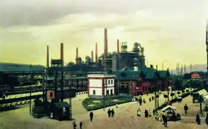 View from the station in Völklingen onto the iron and steel works of the Röchling company (1910)
