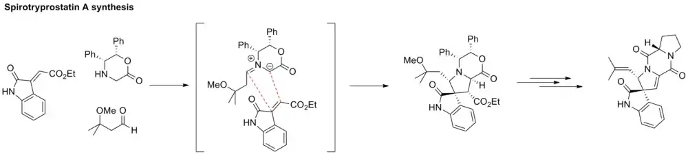 Step of spirotryprostatin synthesis using azomethine ylide.