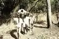 Armed escort carries a wounded person to the Senegalese border, Sara, Guinea-Bissau, 1974