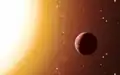 Artist's impression of a hot Jupiter exoplanet in the star cluster Messier 67