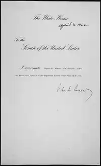 John F. Kennedy's letter to the Senate nominating White to the Supreme Court