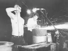 Gatto (left) performing with Babyland in 1995