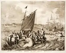 Dutch explorers fight a walrus on the coast of Novaya Zemlya, 1596