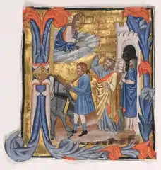 Departure of Tobias guided by the archangel Raphael; cutting from an initial I from a gradual by the Master of Noah's Ark: Cleveland Museum of Art