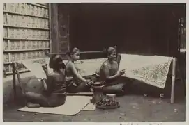 Three young women doing batik at Yogyakarta, c. 1915