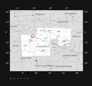 TRAPPIST-1 lies in the northwestern part of the constellation Aquarius, close to the ecliptic.