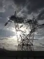 A five-hundred kilovolt (500 kV) three-phase transmission tower in Washington State, the line is "Bundled" 3-ways