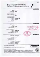 A New Zealand birth certificate without citizenship information, issued before 2006.