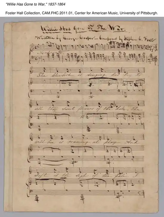 Original manuscript of the song in Foster's hand