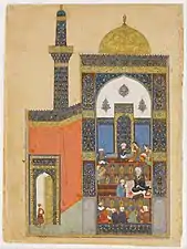 Una página de Laila y Majnun en la escuela', folio de un Khamsa (quinteto) de Nizami, calígrafo: Ja'far Baisunghuri, autor: Nizami, 1431-1432, acuarela, tinta, pan de oro sobre papel