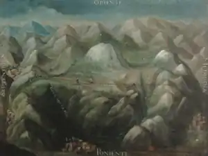 Pintura donde se observa el valle de Gordón, con La Pola, Vega, Huergas, Santa Lucía y San Juan de Billar de Frades.