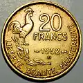 Moneda de 20 francos del año 1952