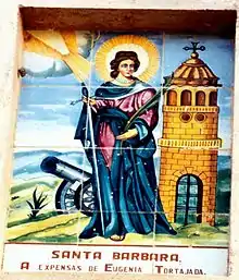 Detalle de plafón con la representación de santa Bárbara en una hornacina de la fachada principal de la Iglesia parroquial del Salvador (Casas Bajas), s/f.