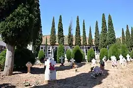 Vista interior del cementerio municipal de Torrebaja, con detalle de señalizaciones en tierra (2016).