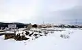 Vista general (meridional) de Veguillas de la Sierra (Teruel), tras la nevada de enero de 2017.