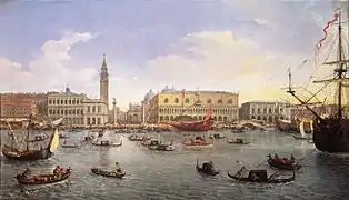 El puerto de Venecia desde la Laguna de San Marcos, h. 1697.
