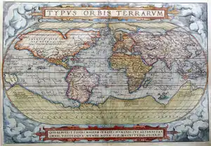 Typus Orbis Terrarum, mapa de Abraham Ortelius, hacia 1570, en el que se representa la Terra Australis. Biblioteca Nacional Australiana.