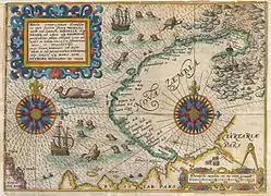 Nueva Zembla y el paso del Noreste en el mapa De Bry y de Veer, 1601.