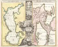 Mapa de Homann del Mar Caspio y Kamchatka, de 1725.