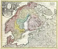 Mapa de Homann de Escandinavia, Noruega, Suecia, Dinamarca, Finlandia y el Báltico, fechado en torno a 1715.