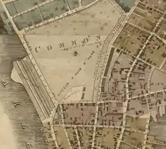 Detalle del mapa de Boston de 1814, que muestra la ubicación del mercado de Boylston