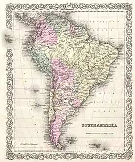 Mapa de Sudamérica en 1855.