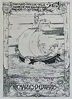 Una placa de libro de 1907 Jessie M. King para Charles D. Edwards sobre vitela japonesa.