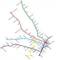 La red en 2011, con las extensiones de las líneas A y H.