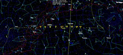 Movimiento diario de (3122) Florence visto desde la Tierra, sobrevuelo cerca del 1 de septiembre de 2017.