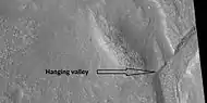 Canal con valle colgante, como lo observó HiRISE en su programa HiWish