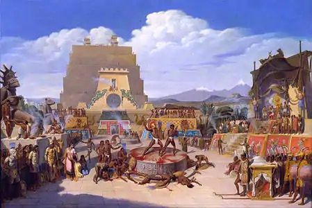 Reconstrucción ideal de una ceremonia prehispánica por Jean-Frédéric Maximilien de Waldeck, c. 1826-1836, Museo Soumaya, Ciudad de México