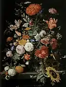 Bodegón de flores con naranja, reloj de arena y calavera (c. 1670), de Abraham Mignon, colección privada