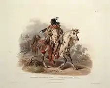 A Blackfoot Indian on horseback, Karl Bodmer.