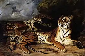 Joven tigre jugando con su madre, de Delacroix (1830).