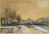 Jan Hillebrand Wijsmuller (sin fecha): Paisaje invernal con casas a lo largo de un canal, colección privada.